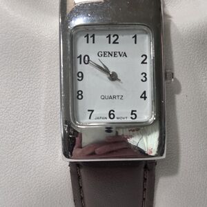 Geneva Silver Case with Brown Strap Men's Watch